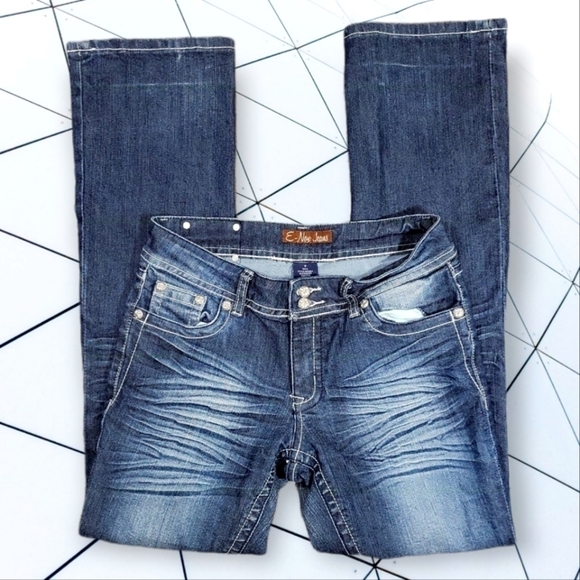 E-Nox Crystal Studded Angle Wing Pockets Mid-rise Bootcut Jeans. - Picture 2 of 7